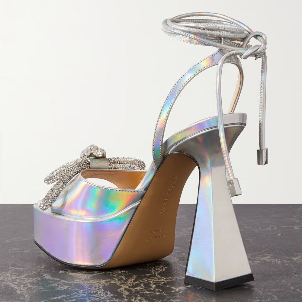 Mach & Mach bow rhinestone peep toe iridescent platform heels sz 36.5 - Picture 5 of 5